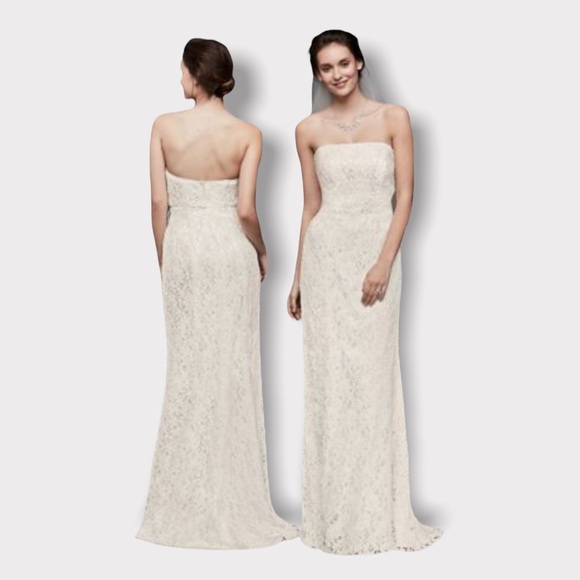 David’s Bridal Galina S8551 Allover Beaded Lace Sheath Empire Waist Strapeless - Picture 8 of 17